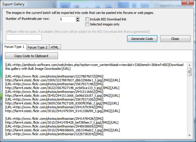 BID Export Gallery screen