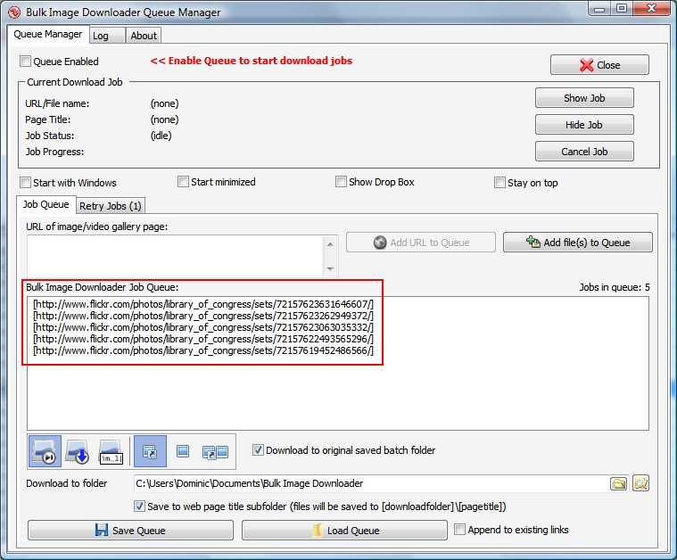 Selected gallery links sent to Queue Manager