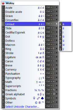 WizKey Main Menu with Umlauts selected