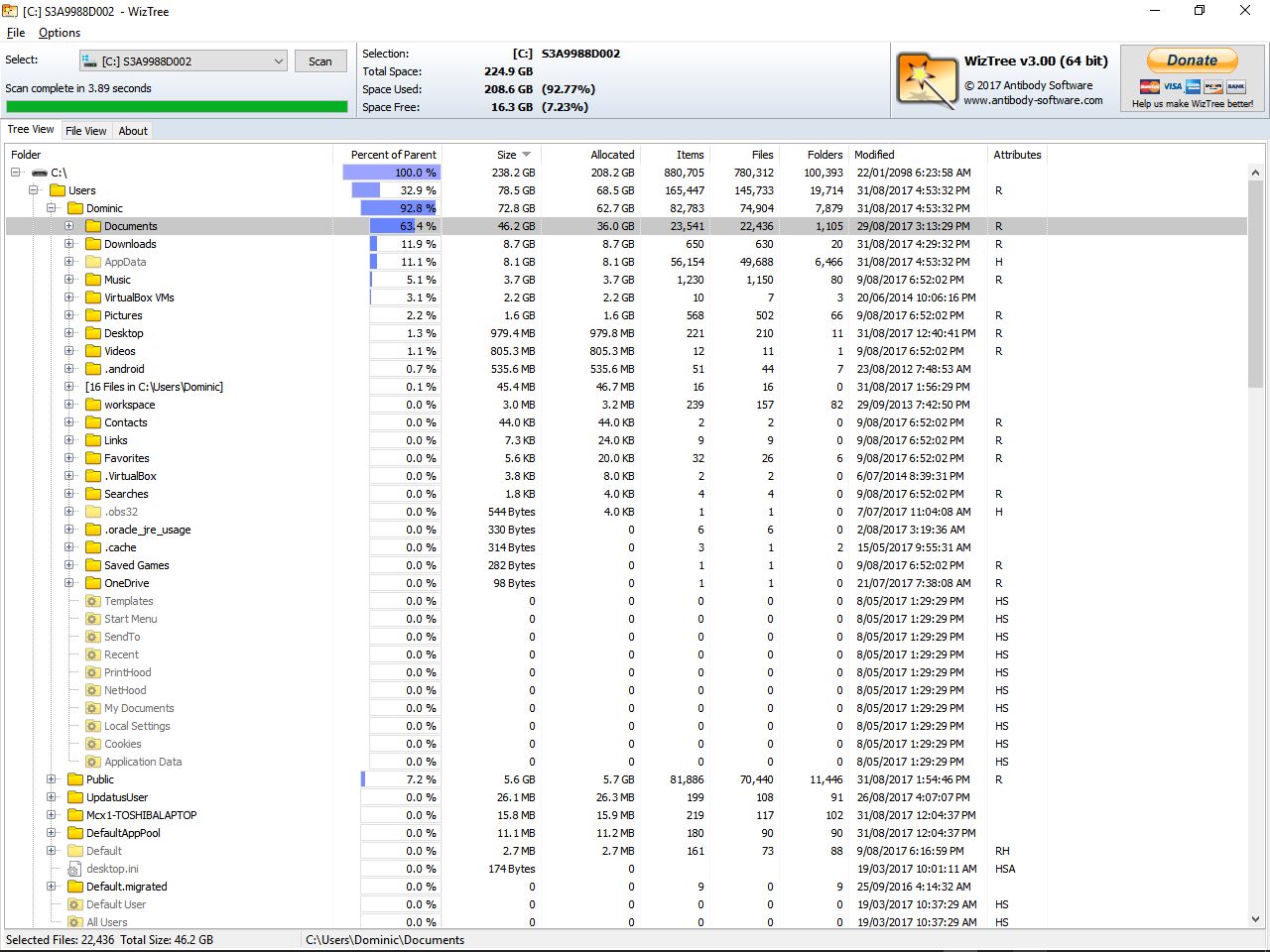 WizTree 1.07 - cara mudah menemukan folder yang memiliki ukuran paling besar